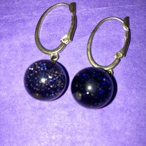 Vintage blue gold stone bead earrings
